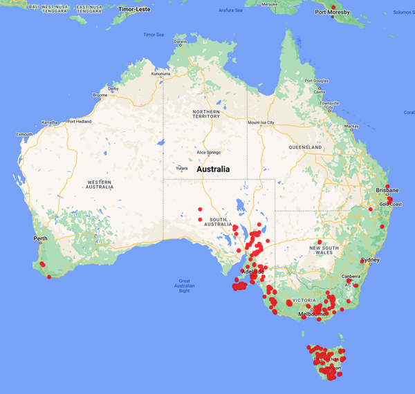 Aust collecting locality map for 'Seppelt, R.D.'