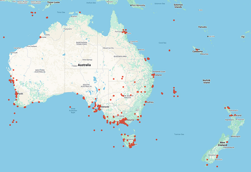 collecting locality map for 'Kraft, G.T.'