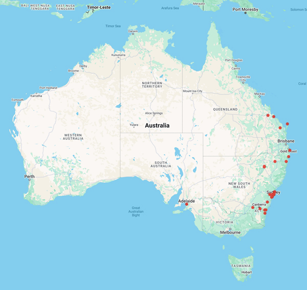 collecting locality map for 'Penfold, A.R.'