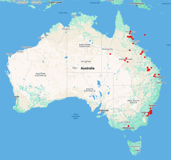collecting locality map for 'Rudd, R.J.'